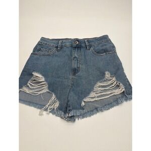 Rewash Super High Rise Vintage Reunion Distressed Denim Shorts Blue Women Size 1